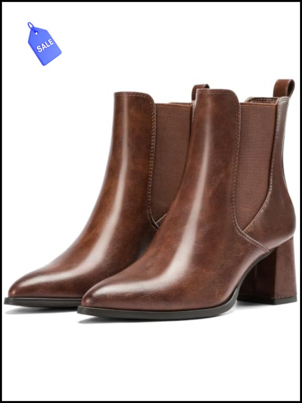 Wide Width Chelsea Ankle Boots Chunky Pointed Toe Faux Leather